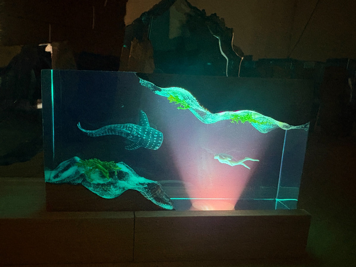 Resin Ocean Diorama Lamp with Wood Base