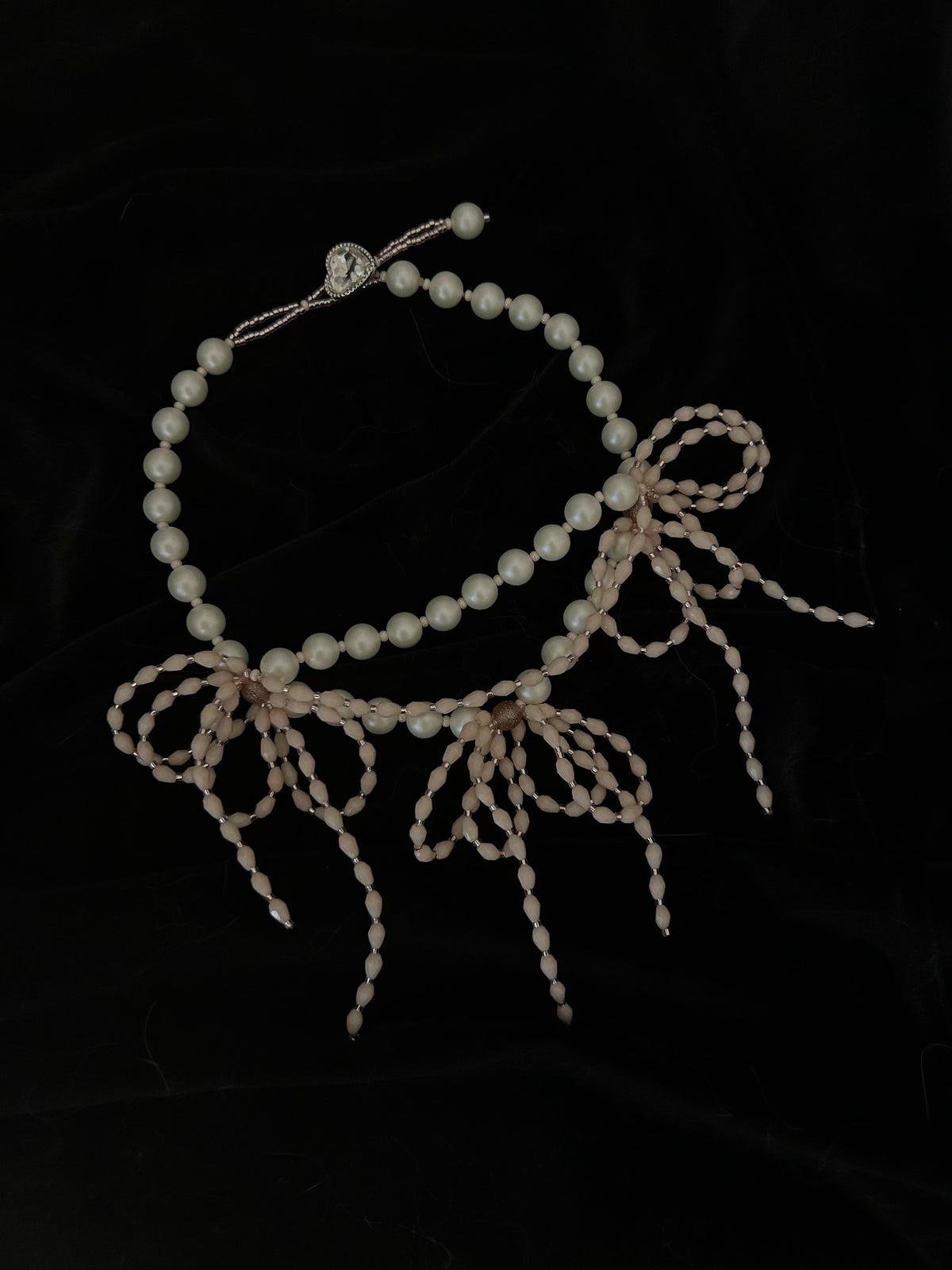 Pearl Bow Tassel Layered Necklace