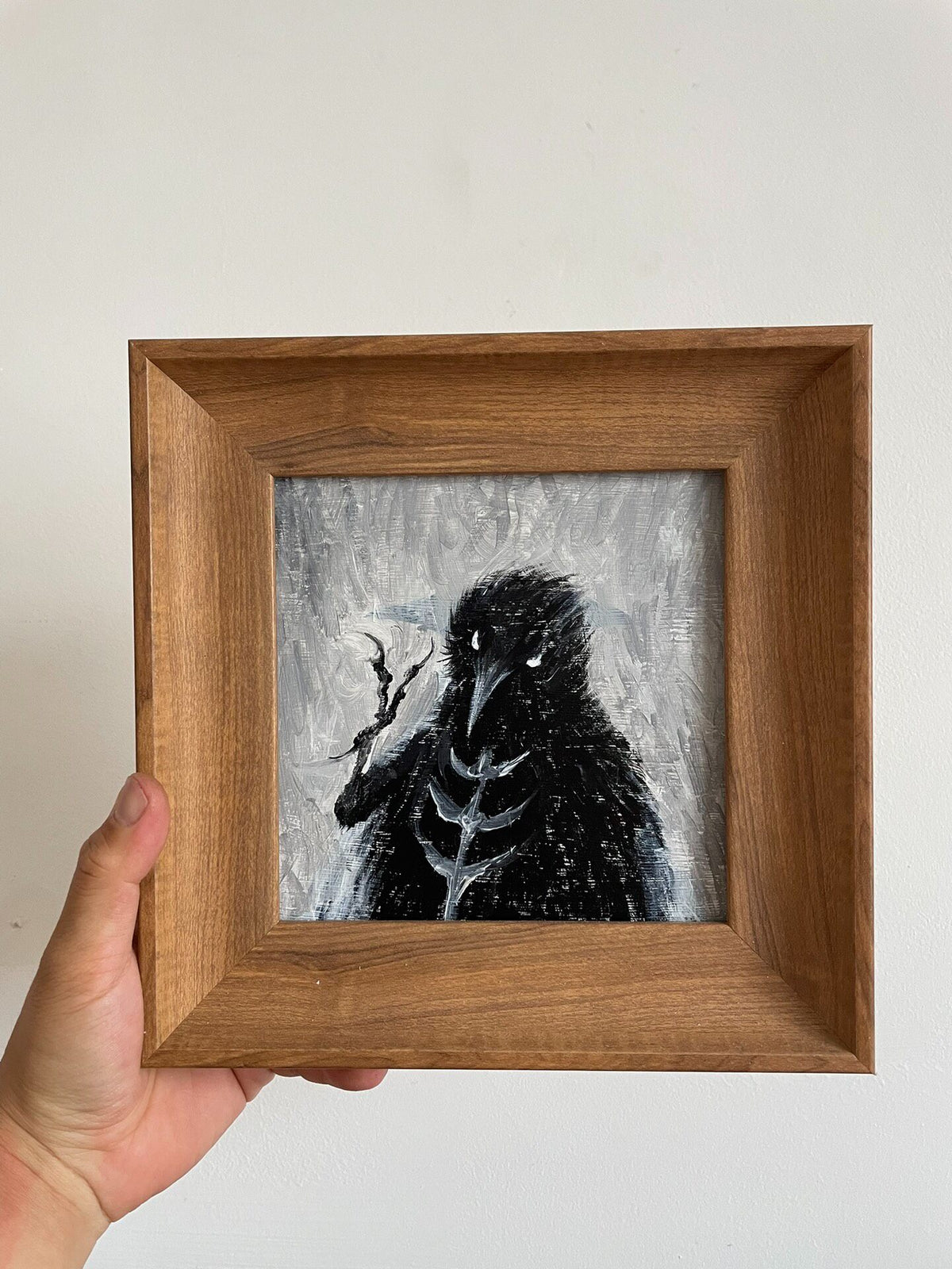 Hand Painted Crow Oil Painting Framed