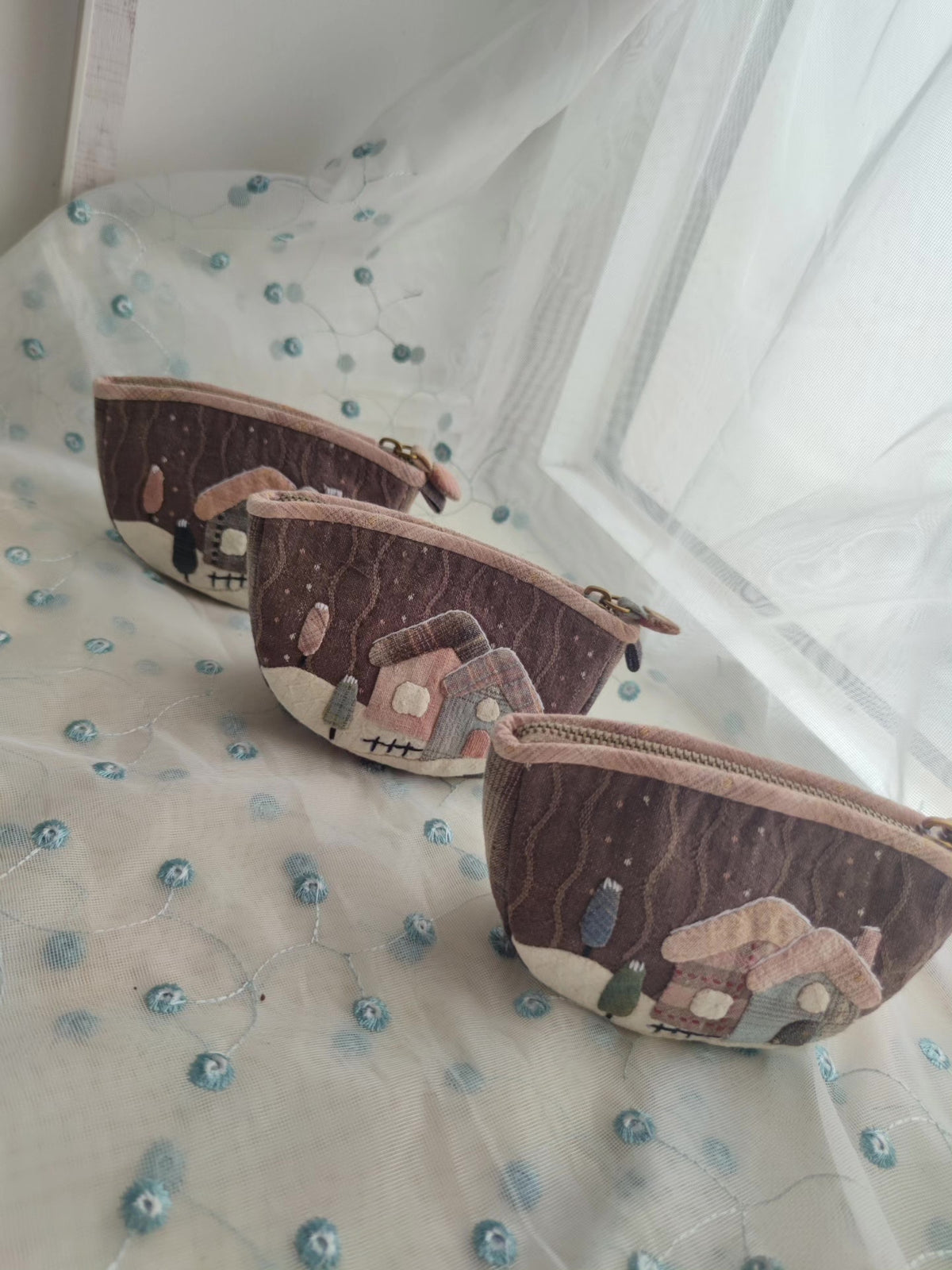 Winter Cottage Fabric Dumpling Storage Pouch