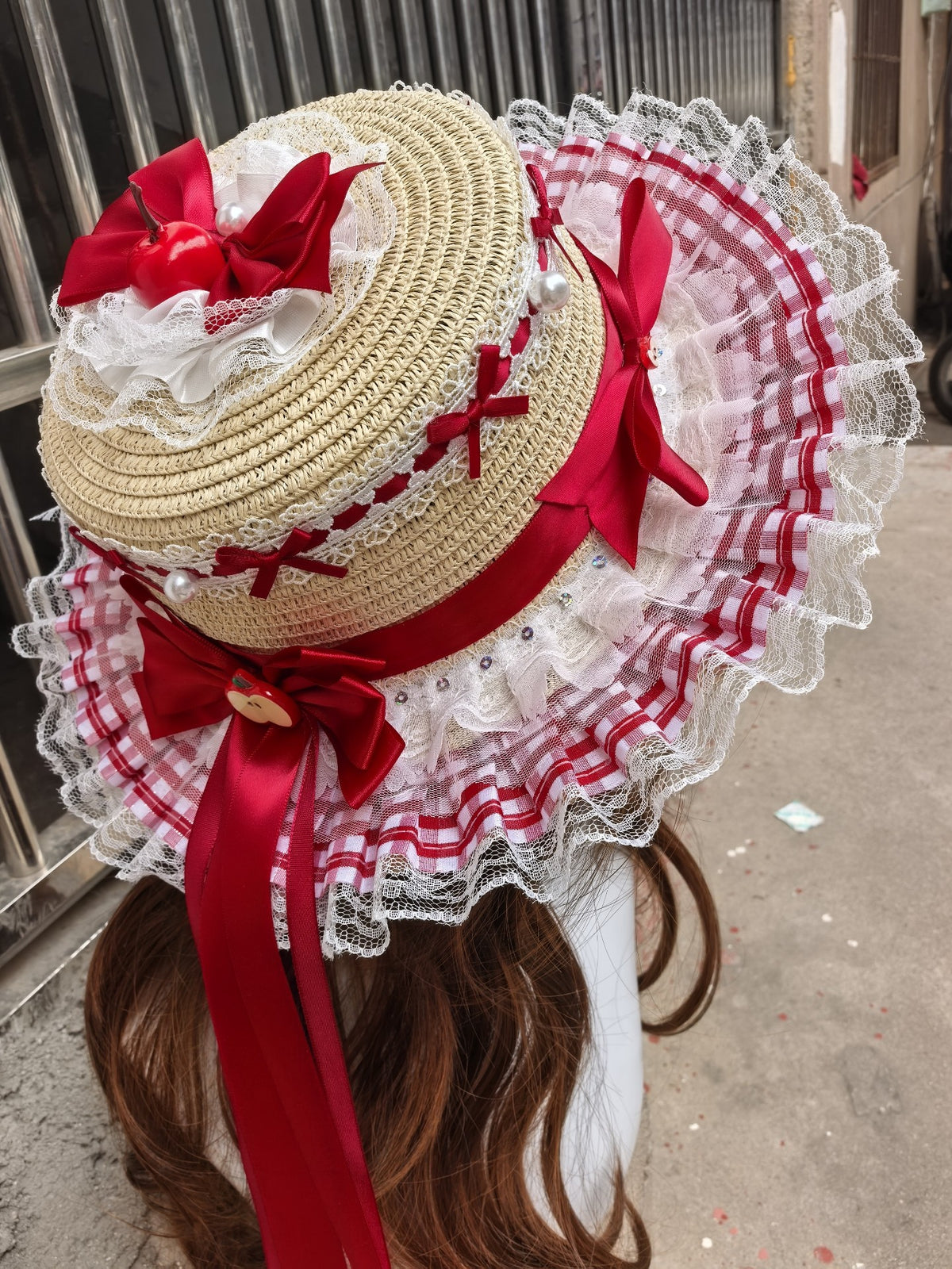 Lolita Straw Hat With Cherry Embellishments