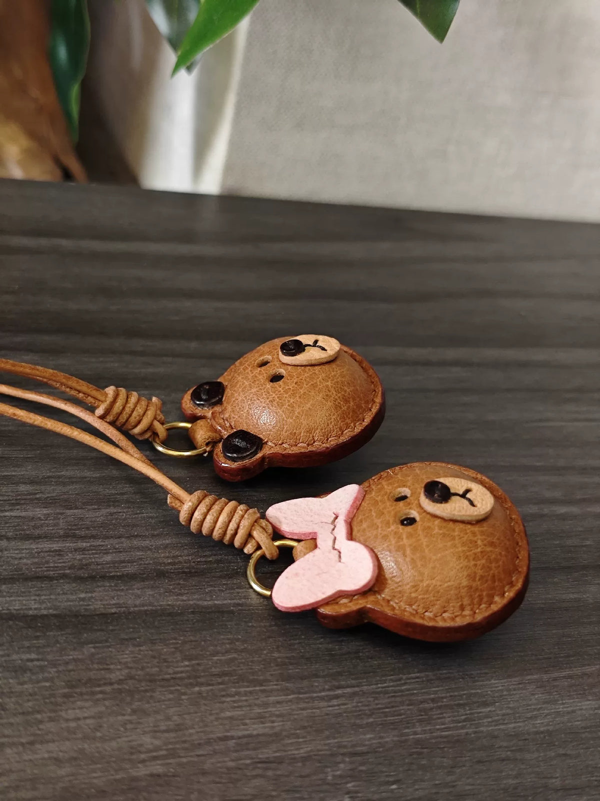 Handmade Brown Bear Leather Bag Charm