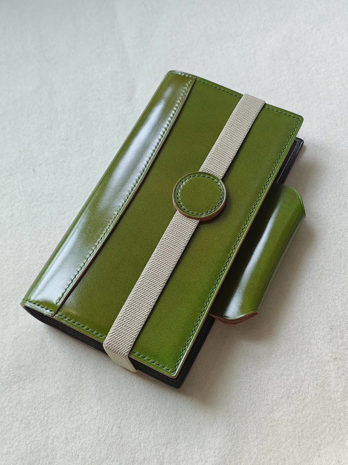A6 Slim Ring Binder Notebook Green Leather