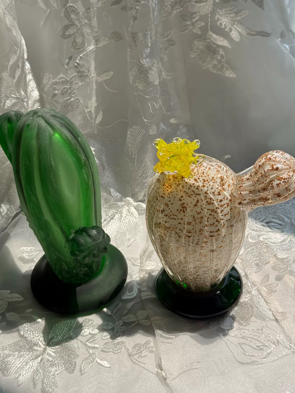 Vintage Glass Cactus Figurine Matte Green