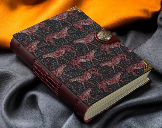 Leather-Bound Blank Notebook with Cheetah Fabric Cover, 400 Pages of 120gsm Paper