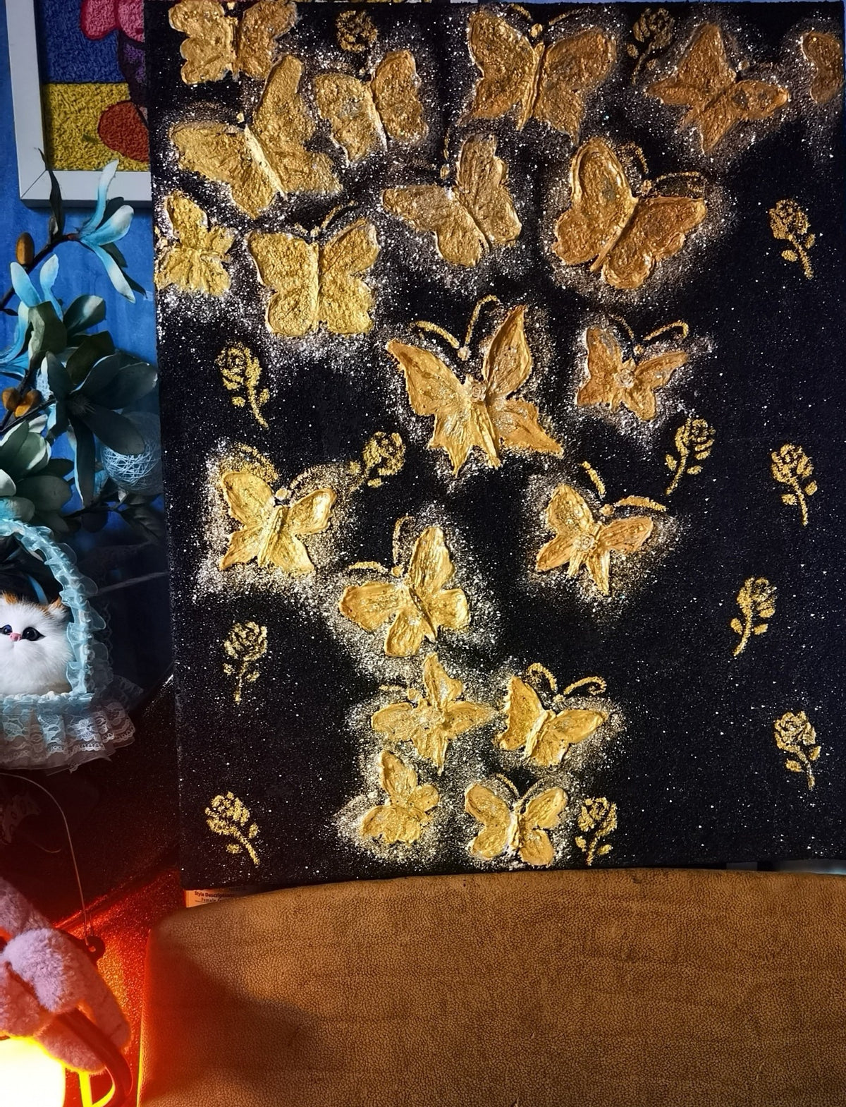 Quartz Sand Textured Gold Butterfly Art