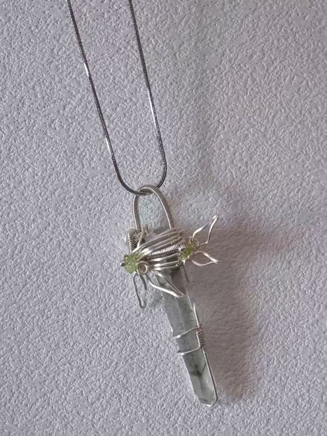 Handmade Wire Wrapped Green Phantom Quartz Necklace