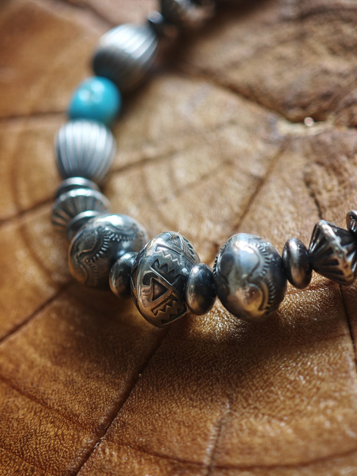 Handmade Navajo Silver Bead Turquoise Bracelet