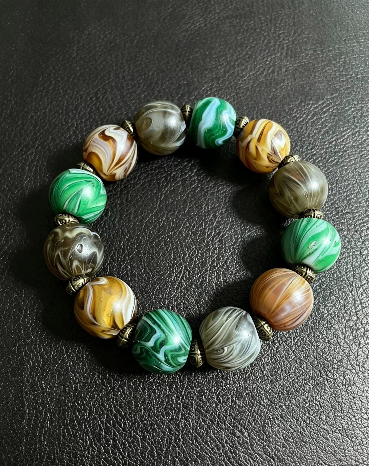 Afrikaanse Glazen Kralenarmband Groen Amber Unisex