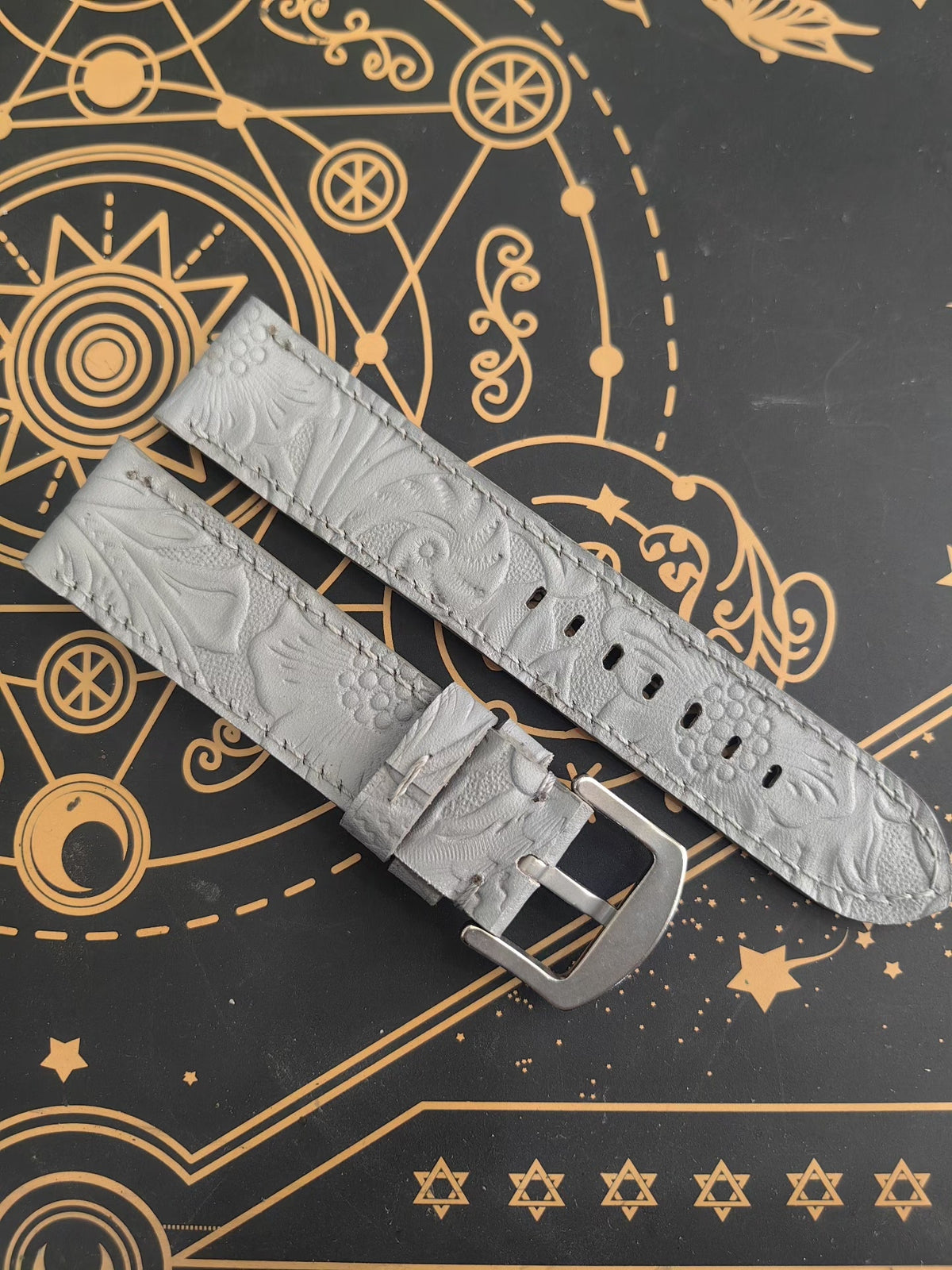 Genuine Leather Floral Embossed Watch Strap