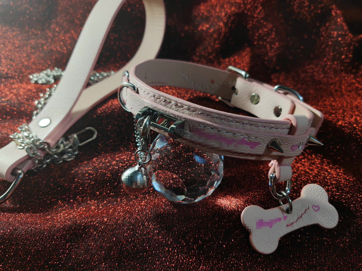 Pink Lychee Grain Double Layer Pet Collar