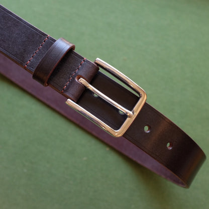 Dark Brown Leather Belt with Silver Buckle
