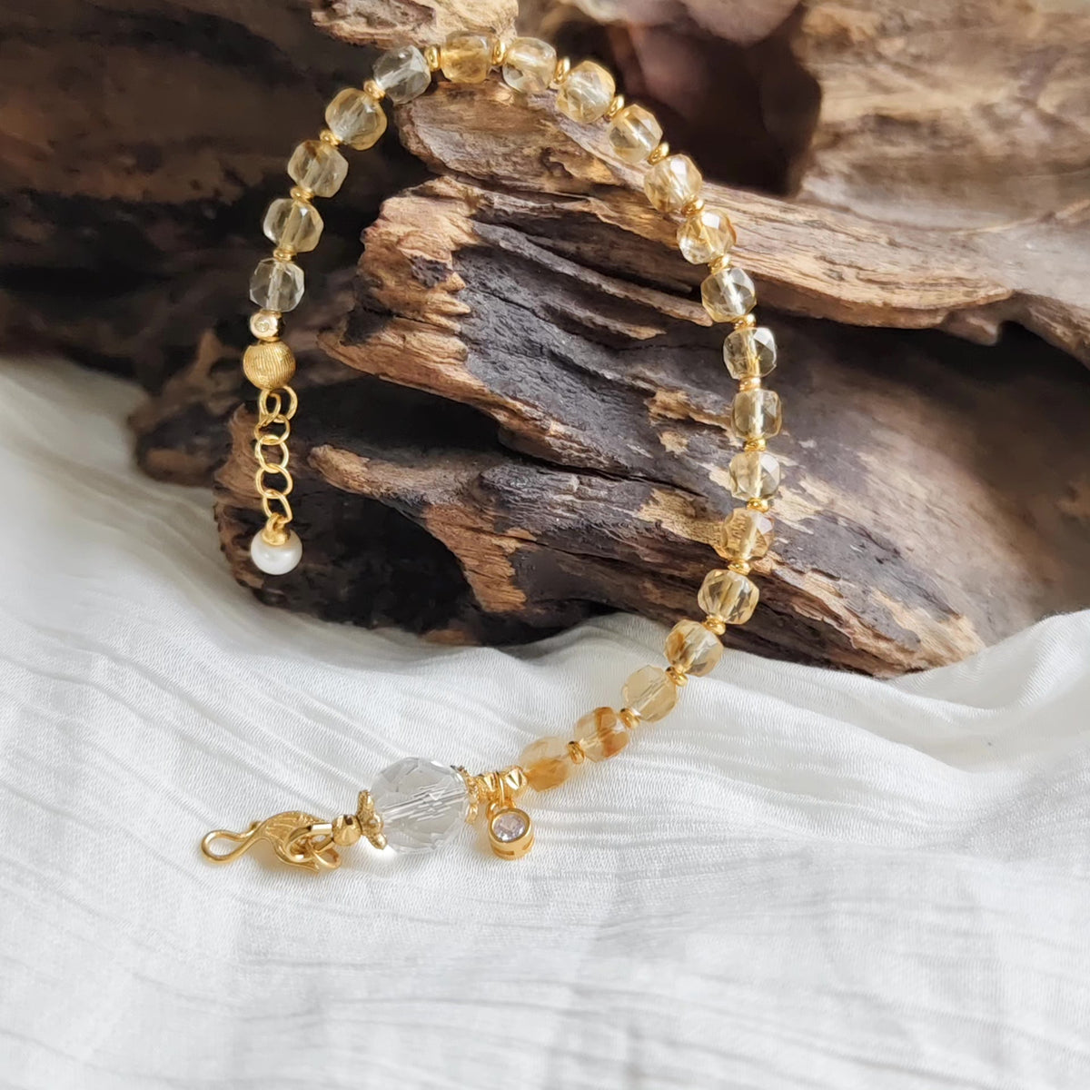 Faceted Citrine Square Bead Bracelet