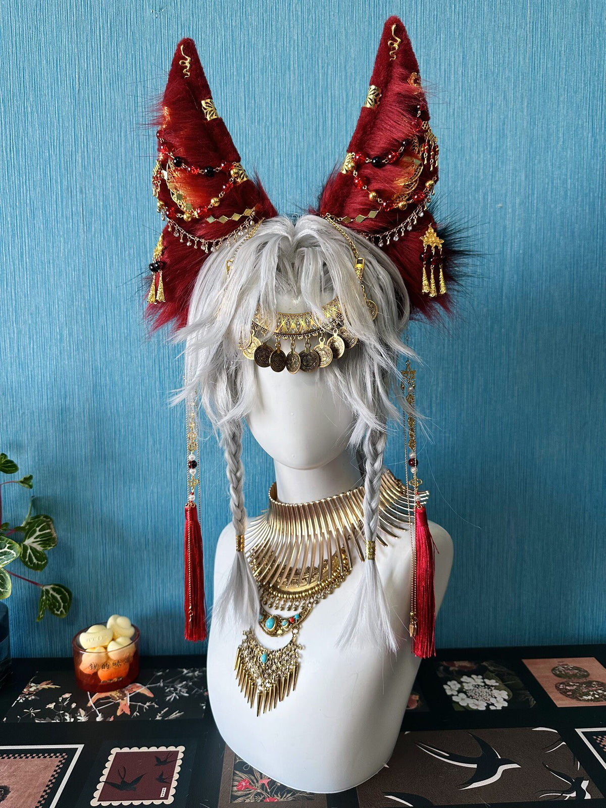 Anubis Red Gold Animal Ear Headpiece