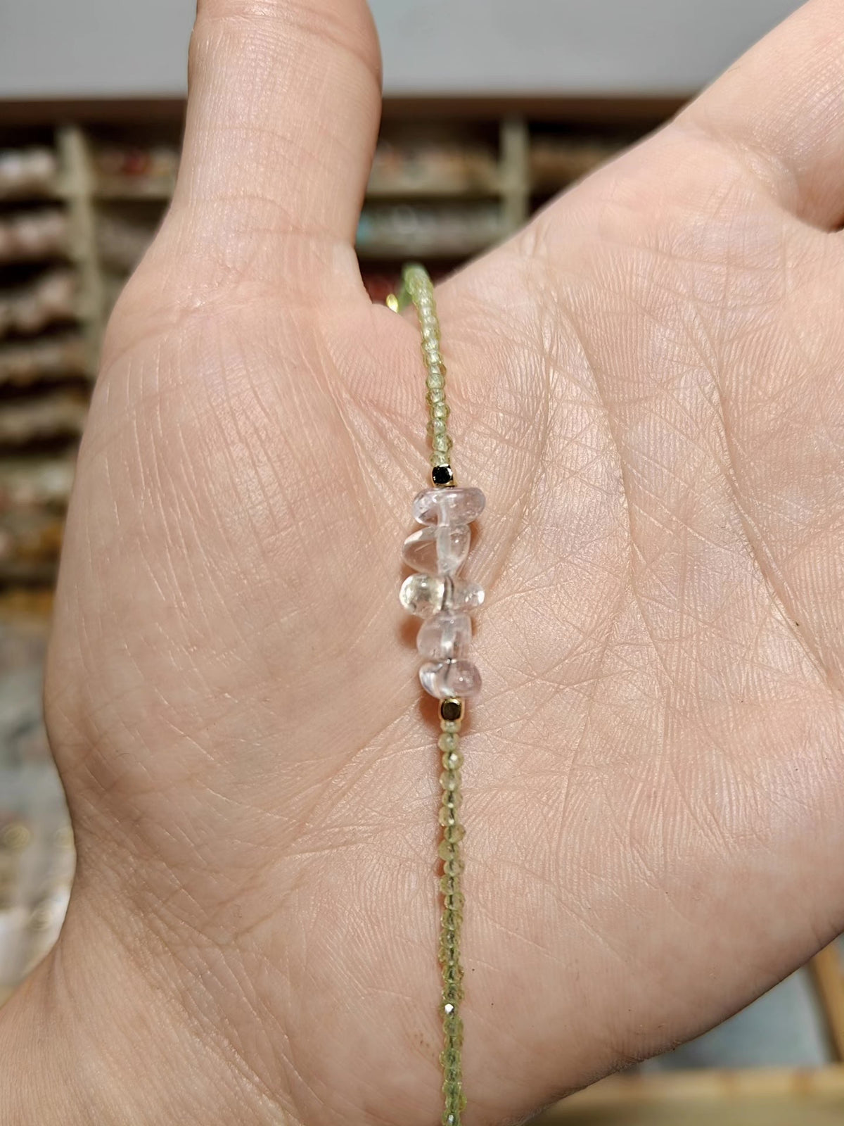 Handcrafted Peridot and White Quartz Bracelet