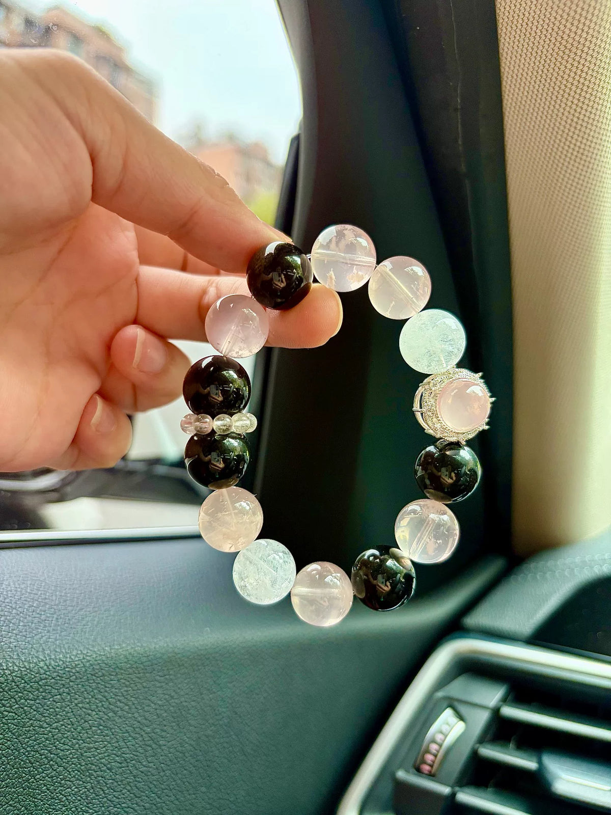 Perlenarmband aus rosa Schneeflocken-Obsidian