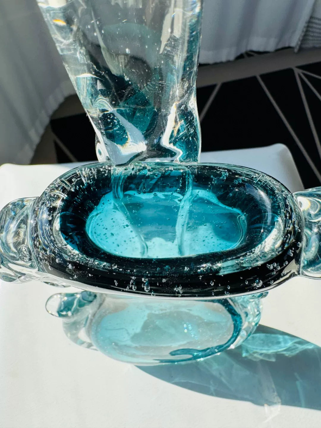 Teal Blue Glass Instrument Sculpture