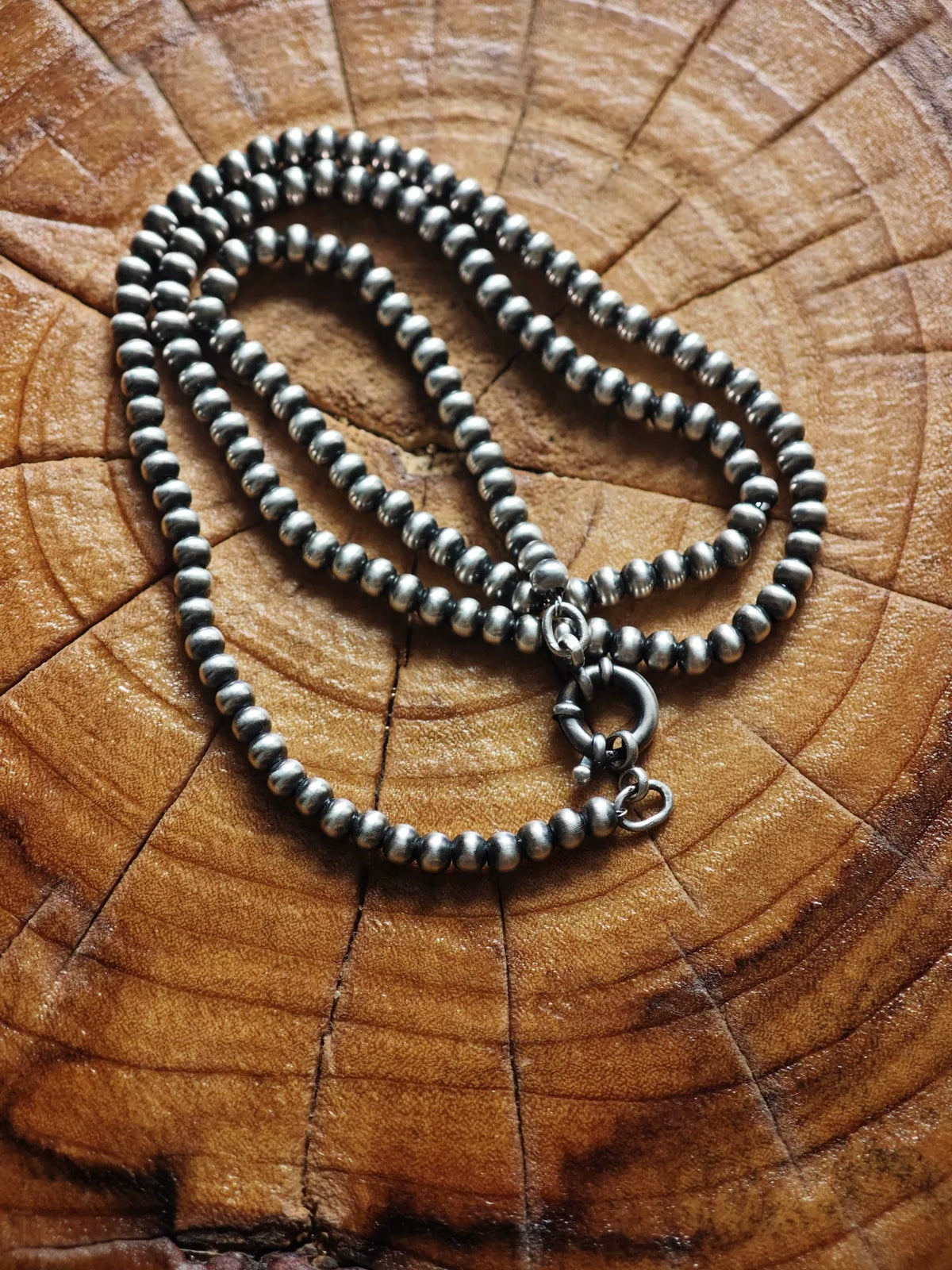 Collana con perle in argento sterling ossidato 4mm 55cm