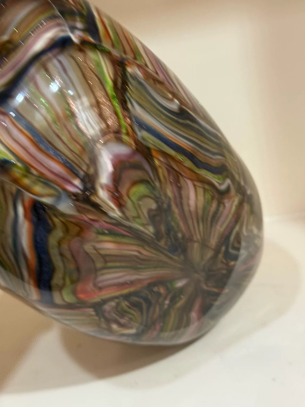 Multicolored Glass Handbag Vase with Twisted Handle