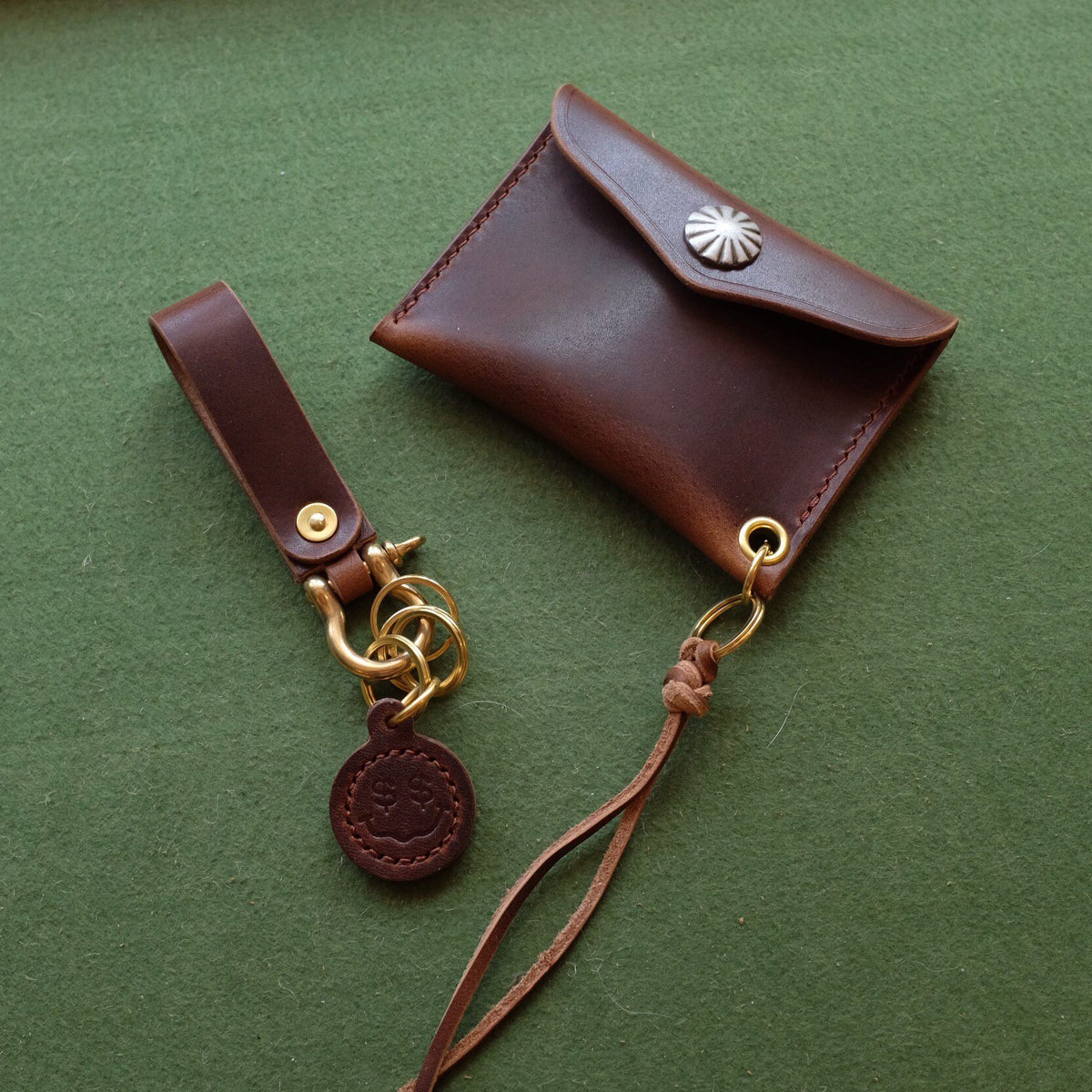 Brown Leather Card and Coin Pouch with Wrist Strap
