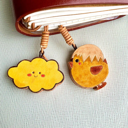 Handcrafted Leather Charm Set with Cartoon Motifs
