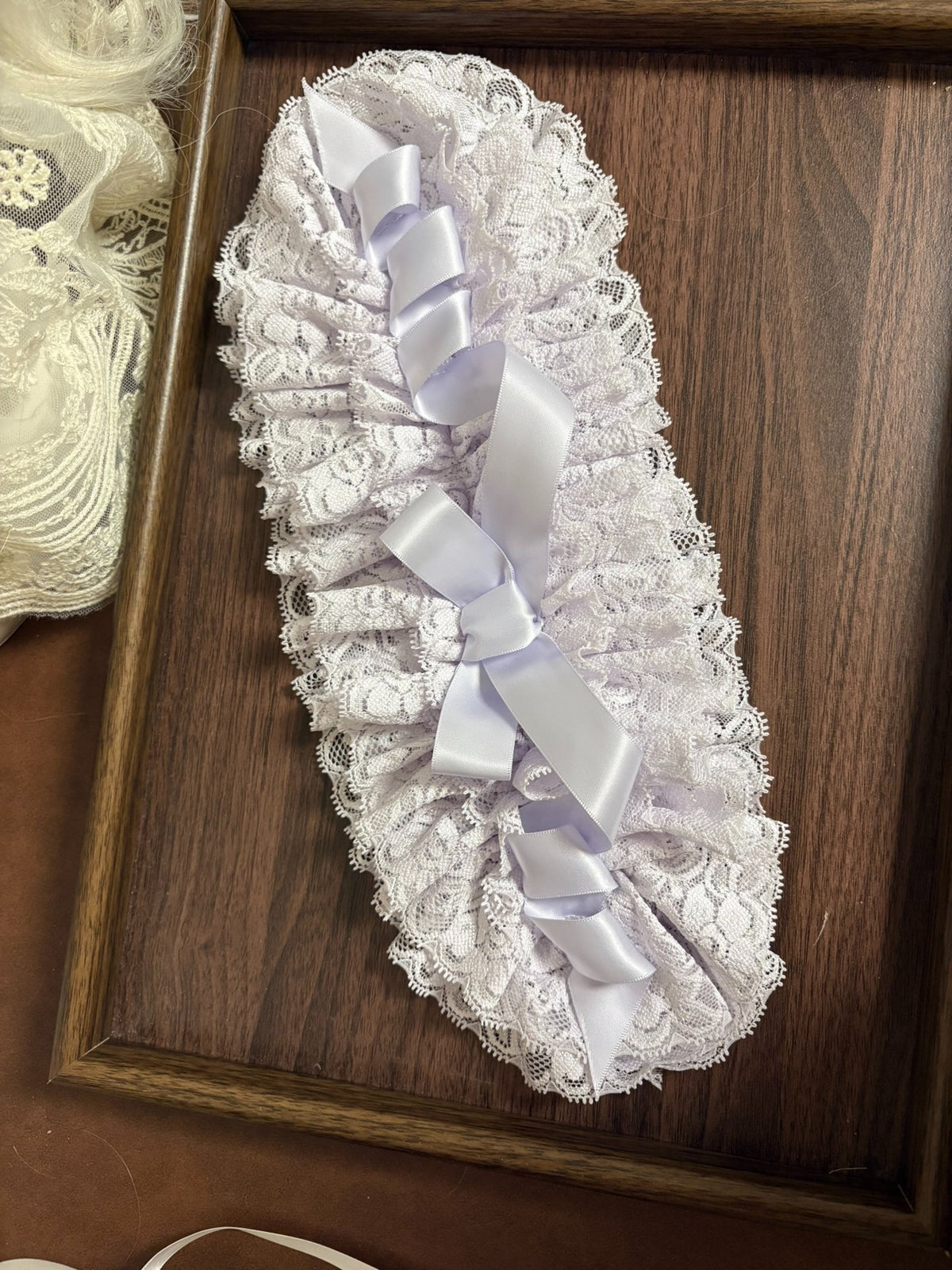 Lavender Lace Ruffle Headpiece with Satin Bow