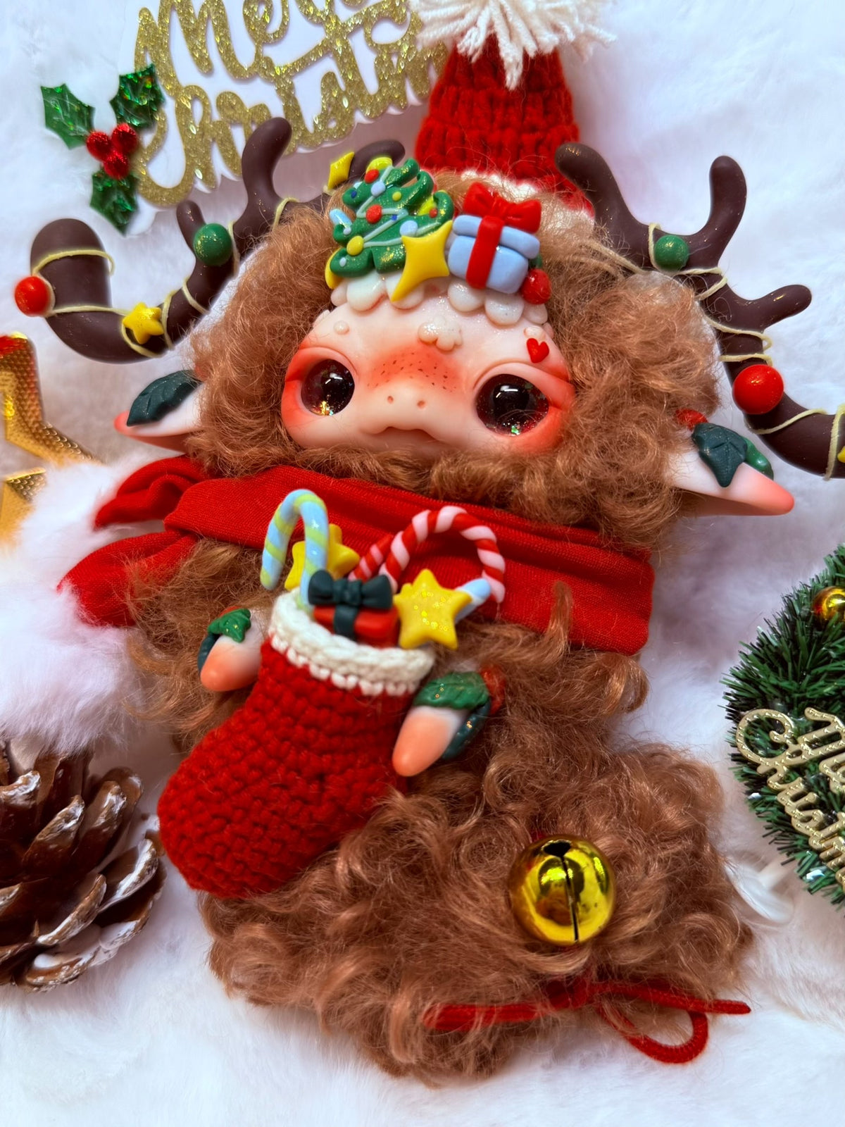 Articulated Christmas Dragon Plush with Faux Fur