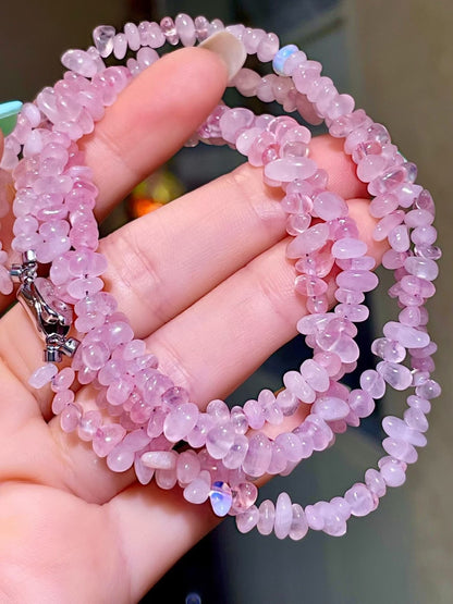 Double-Strand Pink Crystal Chip Necklace, 40cm