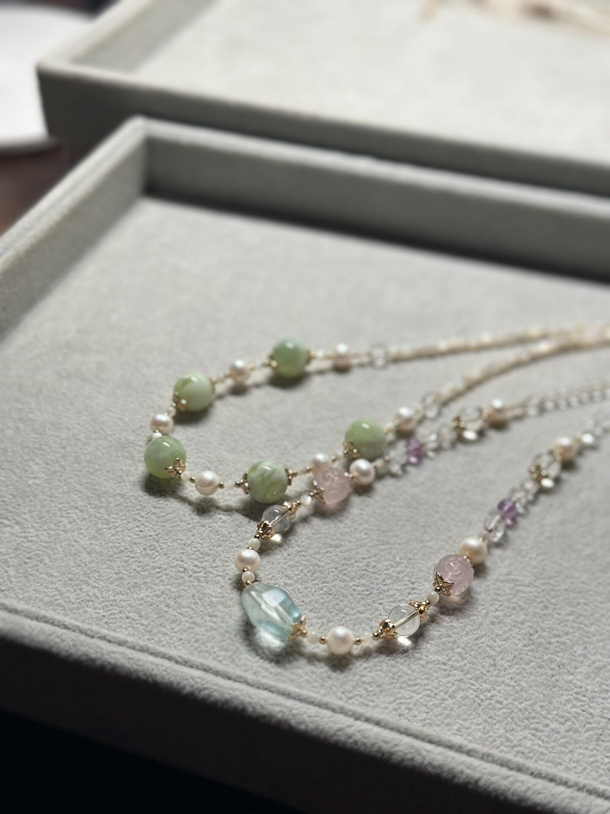 Multi-Strand Gemstone Pearl Necklace