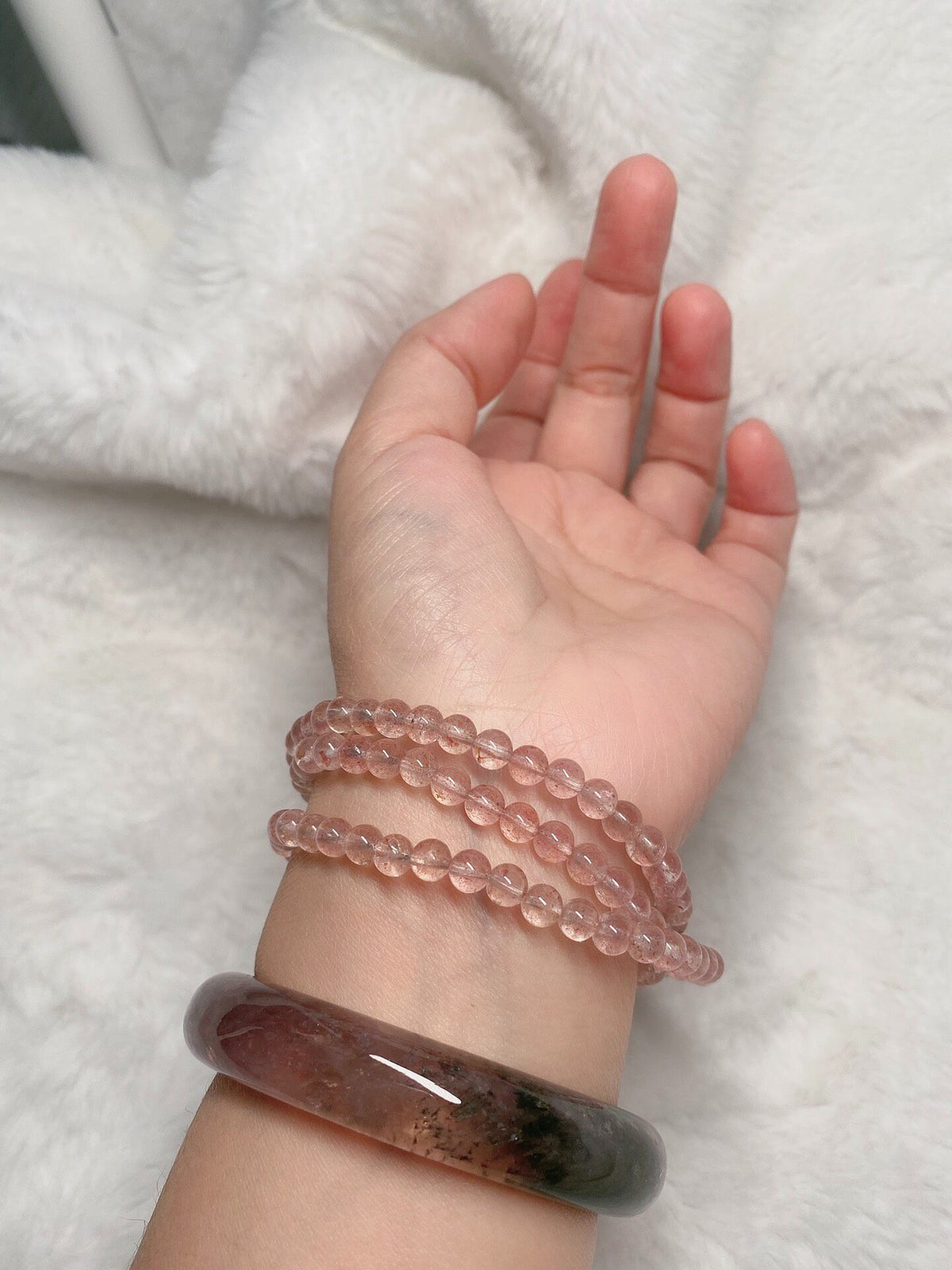 Triple Wrap Strawberry Quartz Bracelet Amethyst Bead