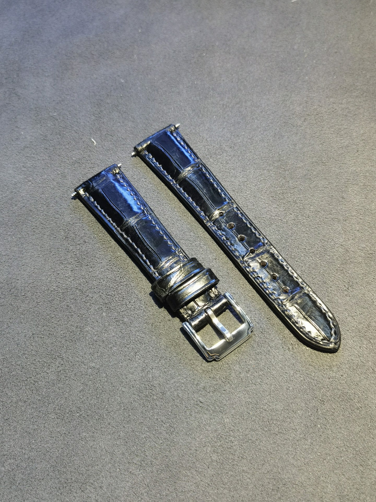 Handcrafted Black Crocodile Leather Watch Strap