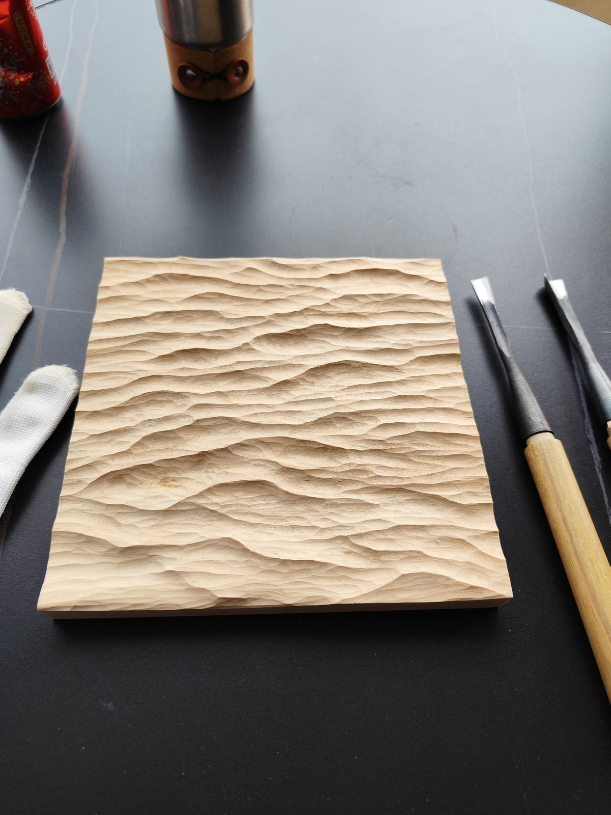 Handcrafted Linden Wood Wave Relief Sculpture