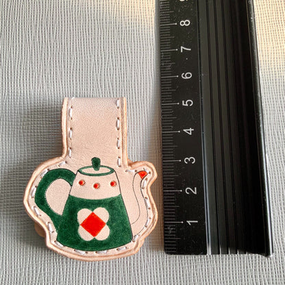 Magnetic Leather Bookmark – Teapot/Mug Shape with Hand-Painted Details