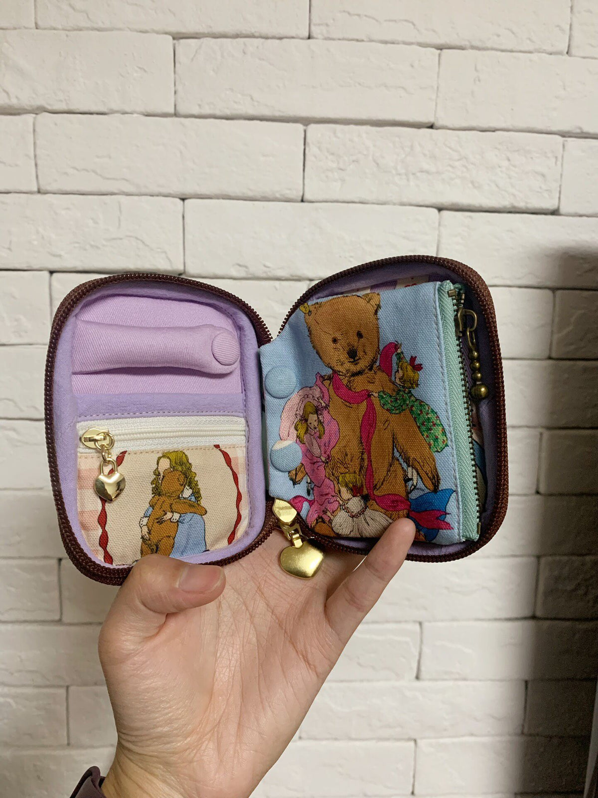 Oxford Cloth Zippered Pouch with Heart Charm