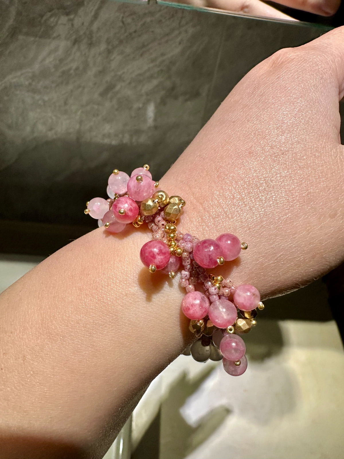 Rhodochrosite Gradient Beaded Bracelet