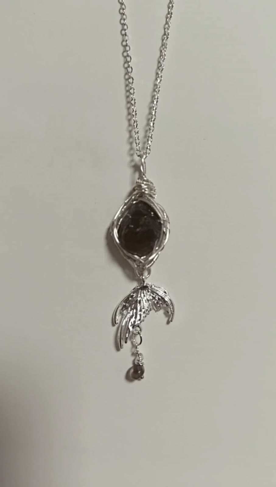 Tea Crystal Fish Tail Wire Wrapped Necklace