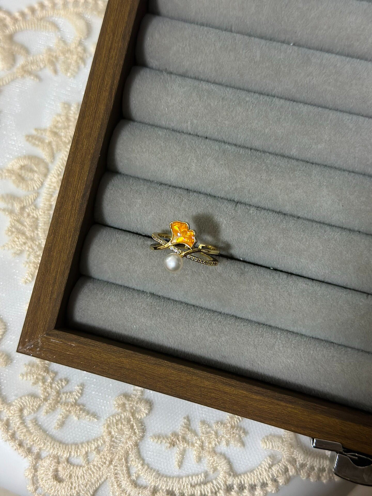 Ginkgo Freshwater Pearl Mother-of-Pearl Ring