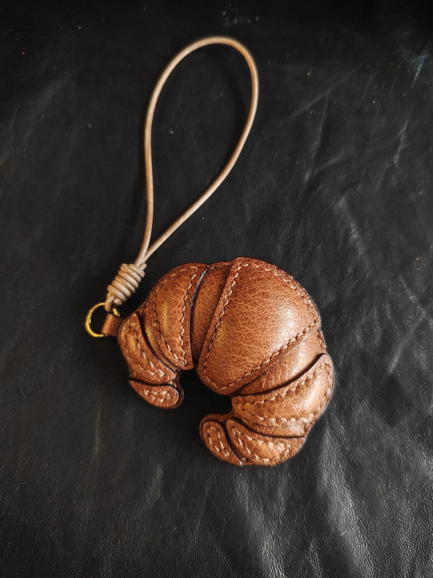 Handcrafted Vegetable-Tanned Leather Croissant Keychain