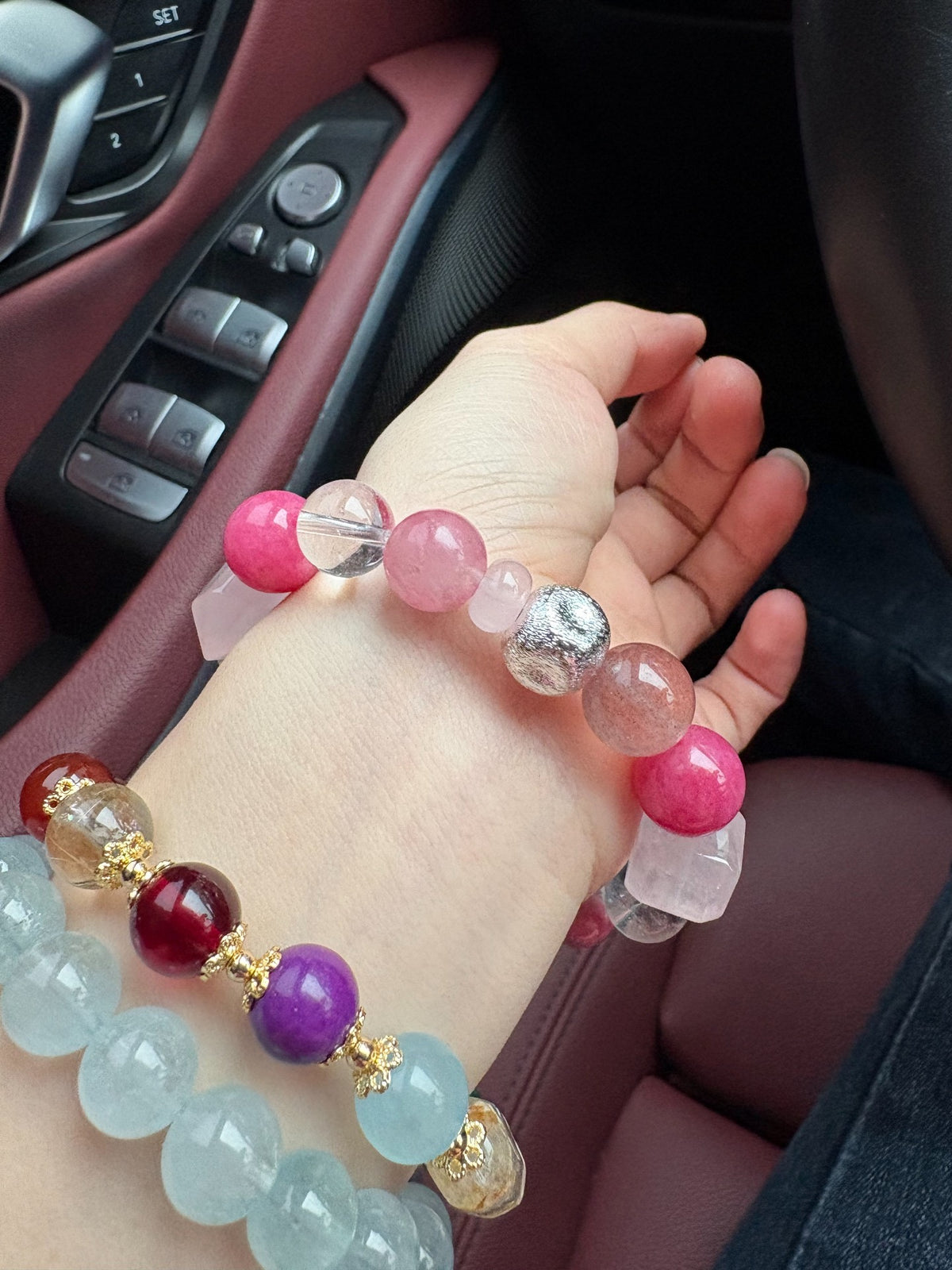 Pink Natural Crystal Beaded Bracelet