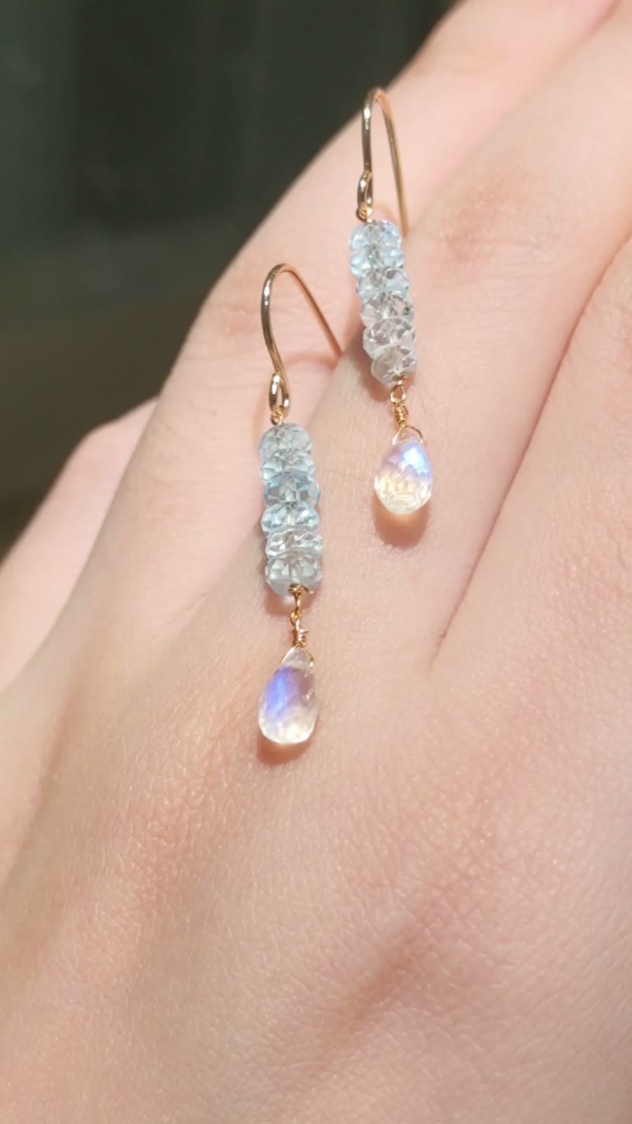 Mondstein-Aquamarin Tropfenohrringe, 14k Goldfüllung