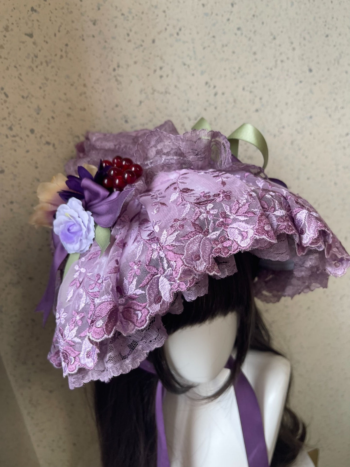 Lolita Purple Lace Flat Bonnet Handmade