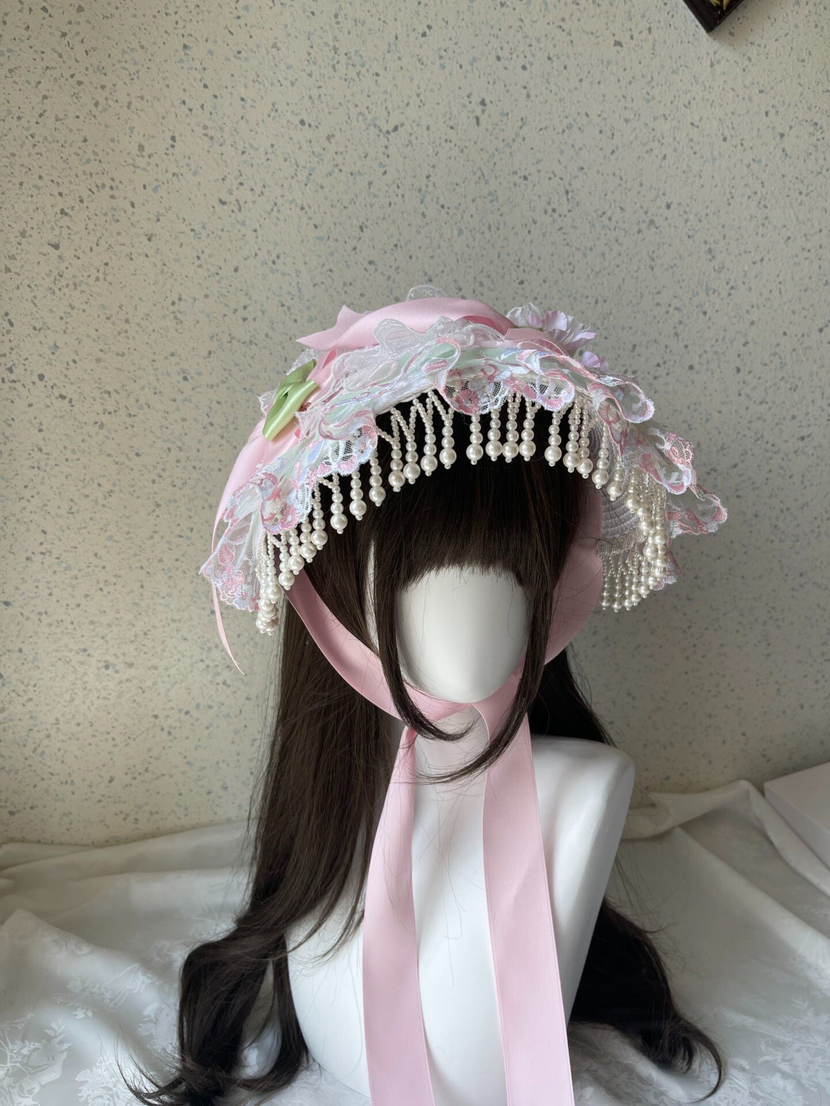Lolita Pink Green Lace Flat Hat