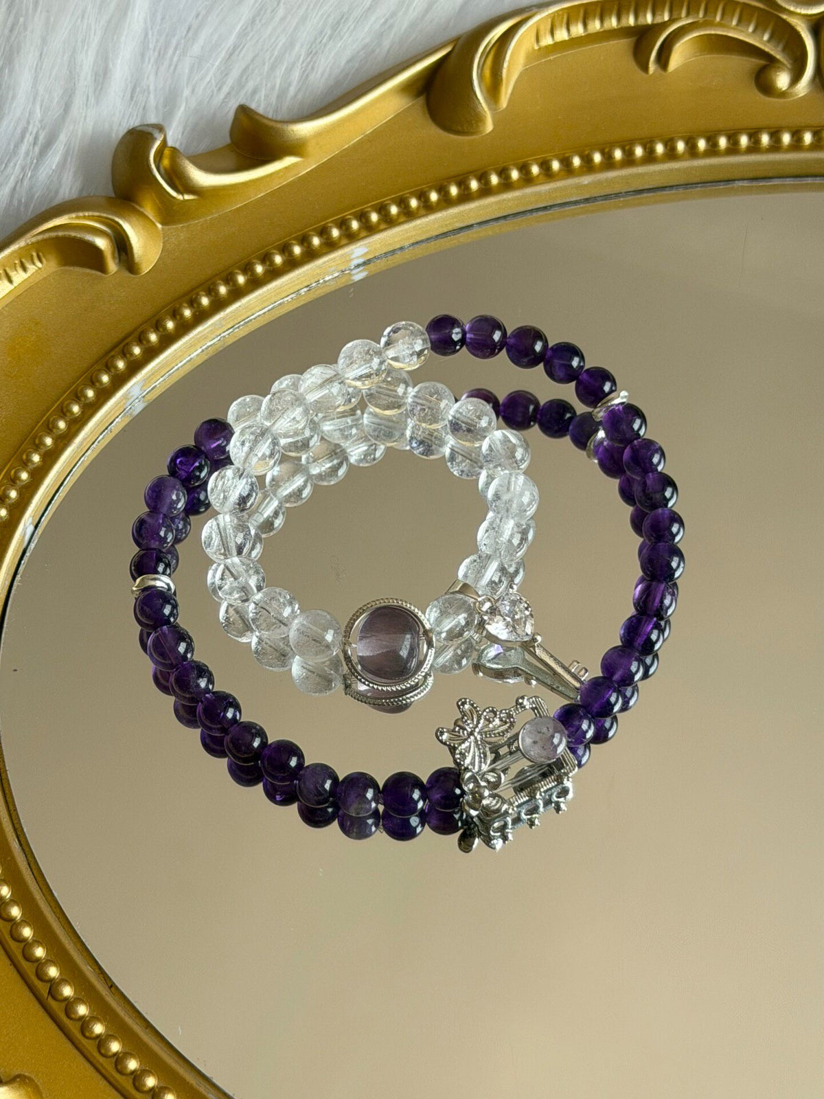 Amethyst-Quarz-Doppelreihen-Perlenarmband