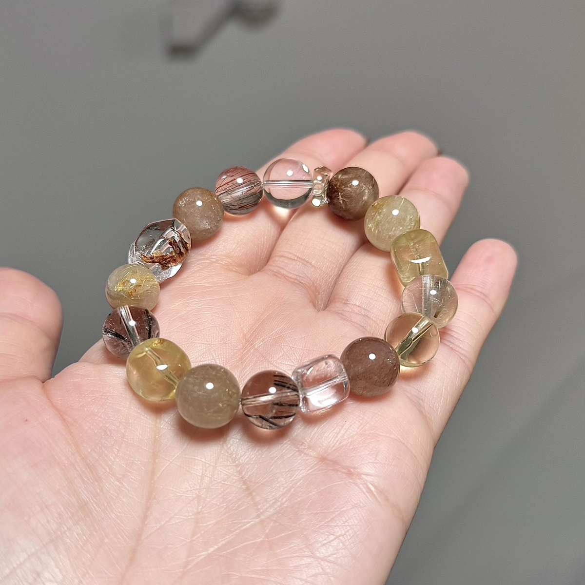 Gold Rutilated Quartz Crystal Bracelet