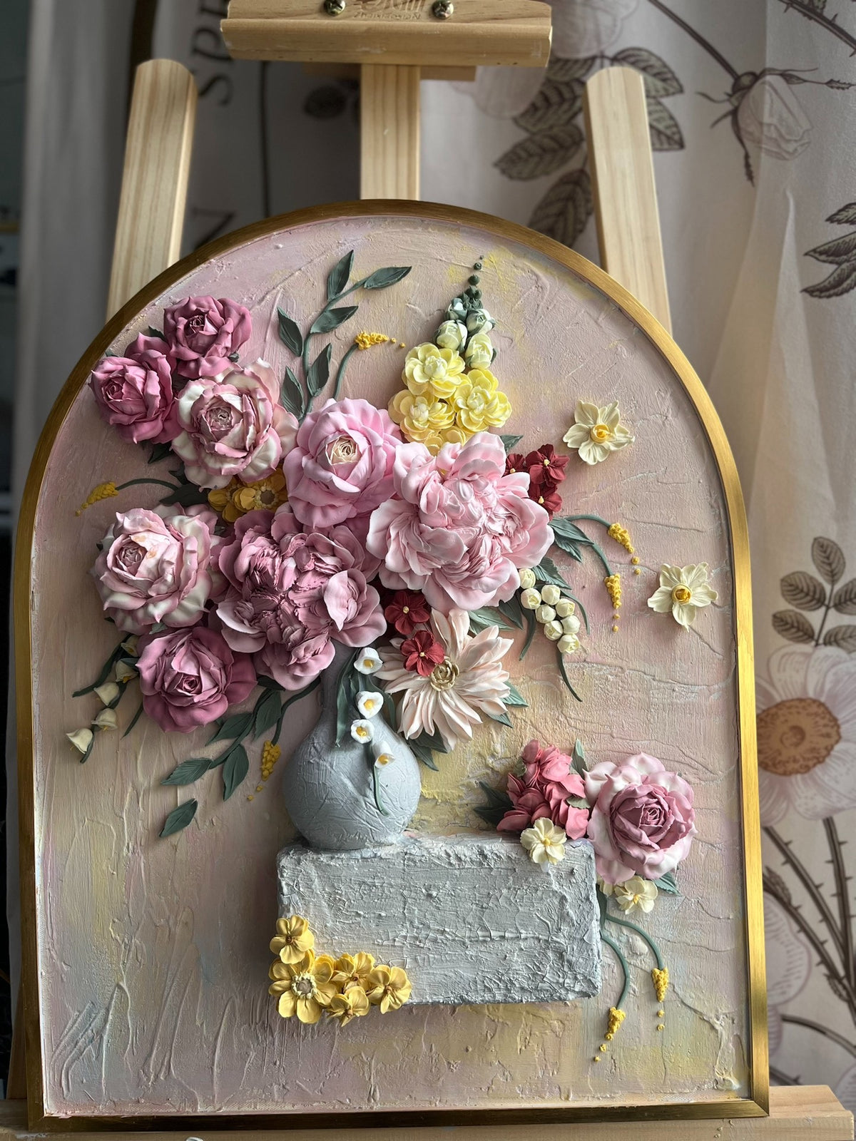 Clay Piping Painting Floral Arch Panel