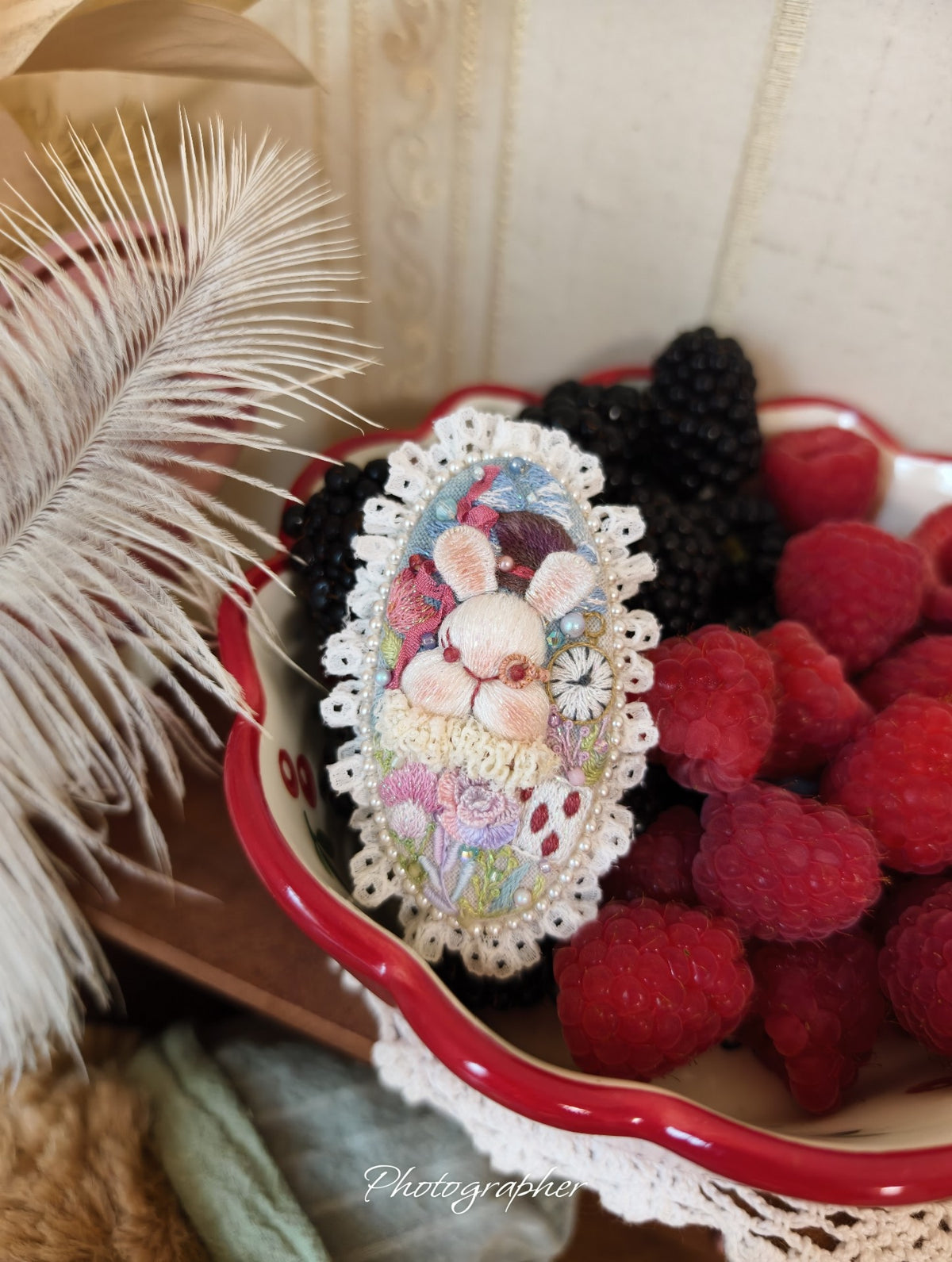 Embroidered French Retro Hair Clips Floral Pearl