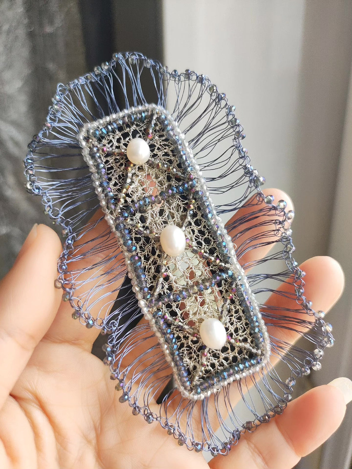 Copper Wire Crochet Pearl Barrette Clip