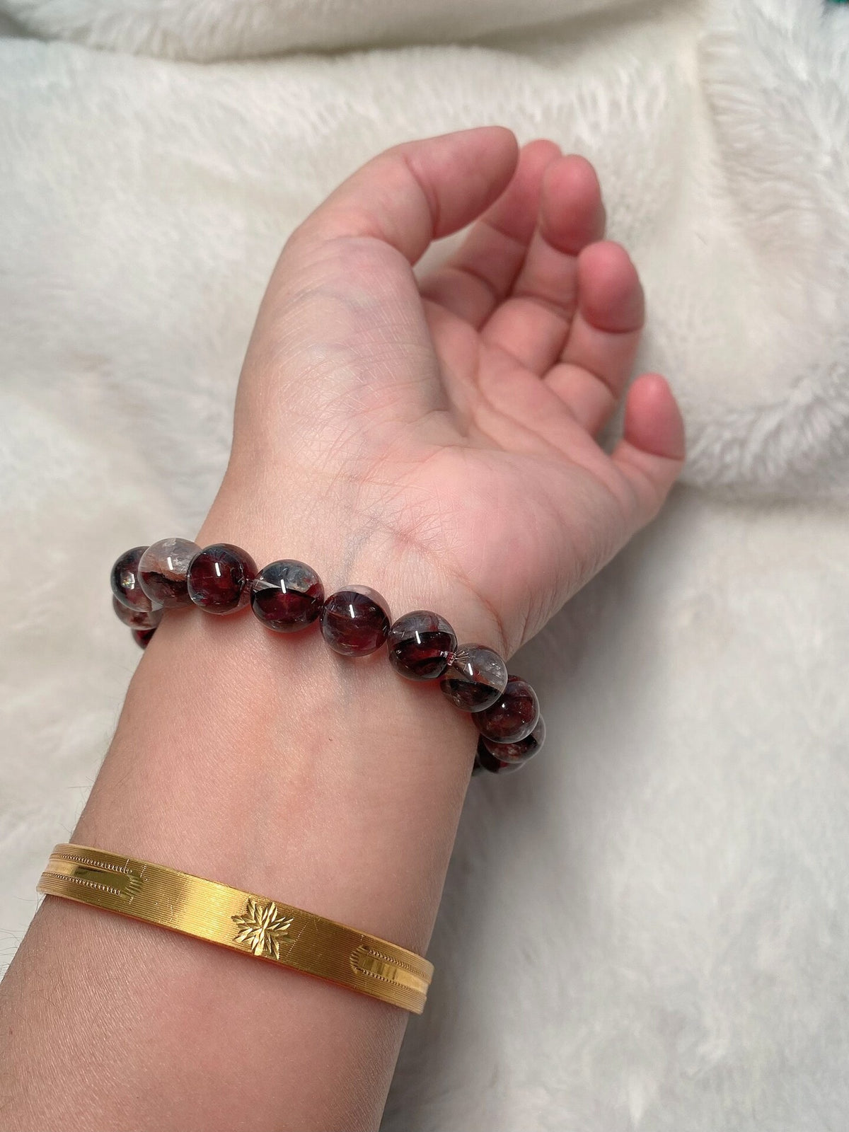 Red Phantom Quartz Beaded Bracelet Silver Centerpiece