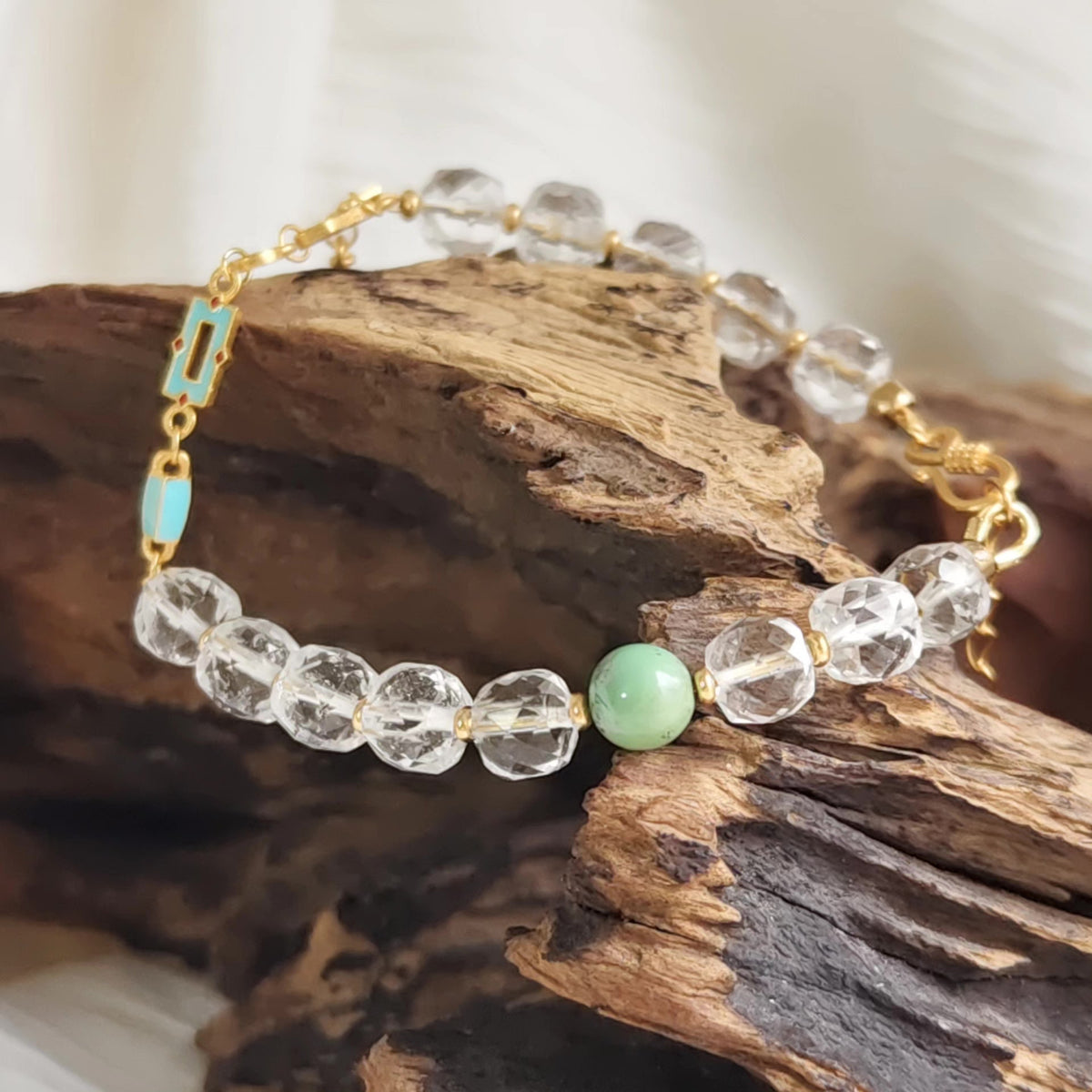 Faceted White Crystal Bracelet with Turquoise Bead