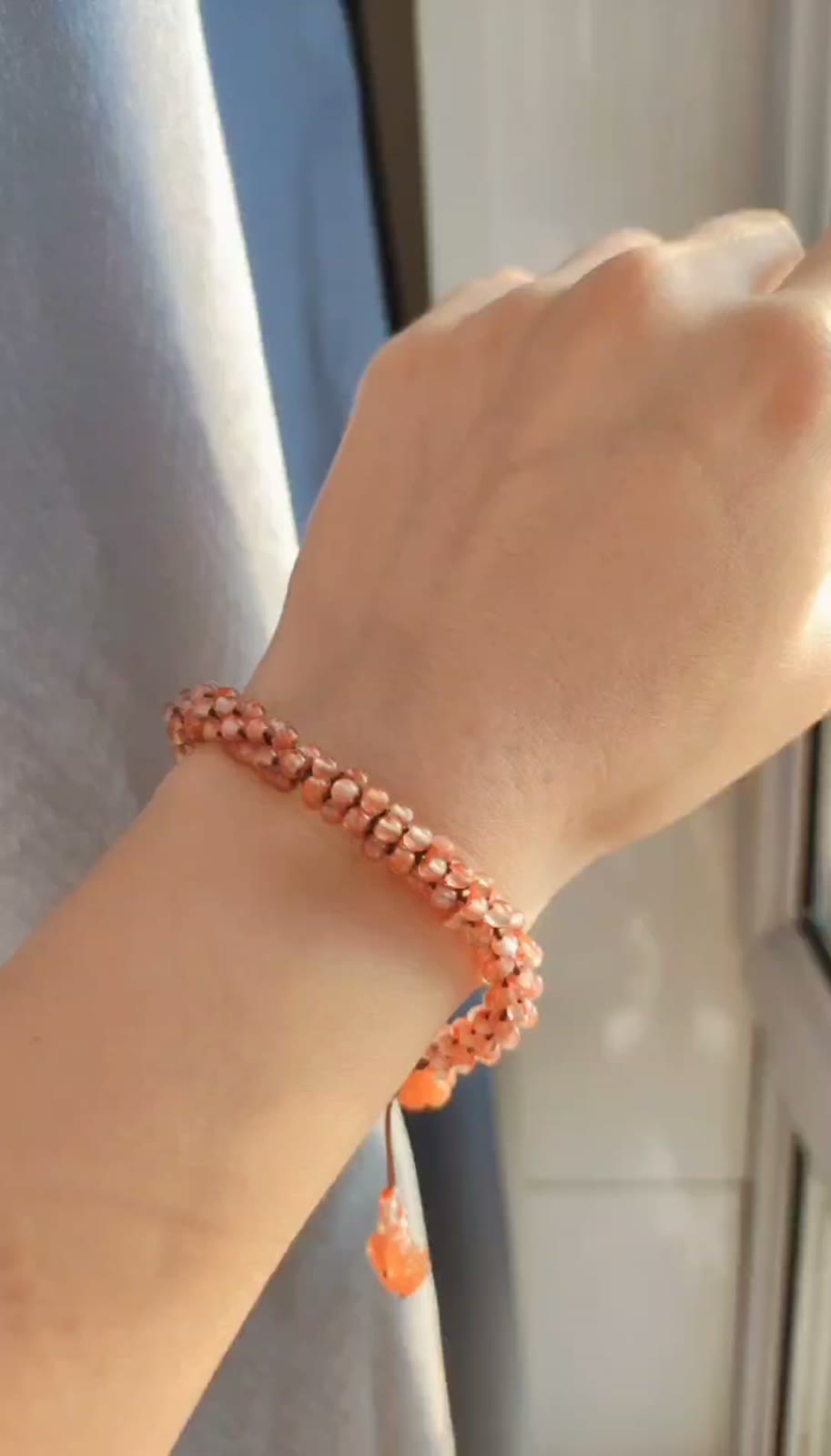 Ice Floating Agate Pumpkin Bead Bracelet